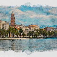 Buy canvas prints of Split waterfront.  My original photograph digitally altered to give a watecolour painting effect by Chris Warham
