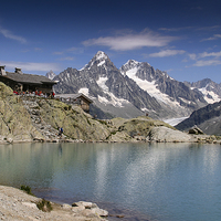 Buy canvas prints of  Tour de Mont Blanc - Lac Blanc refuge Chamonix by Chris Warham