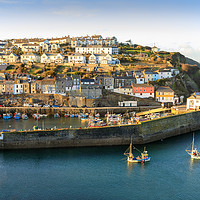 Buy canvas prints of Mevagissey Harbour in evening sunshine by Chris Warham