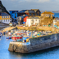 Buy canvas prints of Mevagissey Harbour in evening light by Chris Warham