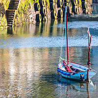 Buy canvas prints of Wooden sailing boat in Mevagissey harbour - Cornwa by Chris Warham
