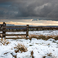 Buy canvas prints of Peak District Gate - stormy winter sky in snow. by Chris Warham