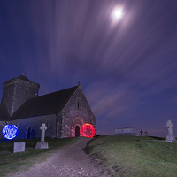 Buy canvas prints of  Light Painting at St. Martha's Church, Guildford by Sarah Scott