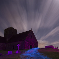 Buy canvas prints of  Spooky Night at St. Martha's Church, Guildford by Sarah Scott