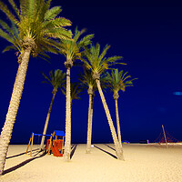 Buy canvas prints of Palms in theevening. Beach of Roquetas de Mar by Jose Manuel Espigares Garc