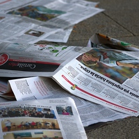 Buy canvas prints of  Newspapers spead on the floor by Jose Manuel Espigares Garc