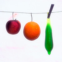 Buy canvas prints of Still life with an apple, orange and  a codom by Jose Manuel Espigares Garc
