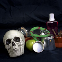 Buy canvas prints of Still life with a skull and a green snake by Jose Manuel Espigares Garc