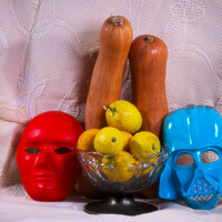 Buy canvas prints of Still life with some bruit, a bowl and masks by Jose Manuel Espigares Garc