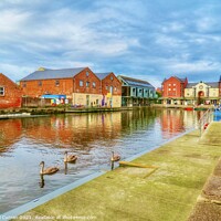 Buy canvas prints of Majestic Swans on Tranquil Exeter Quayside by Beryl Curran