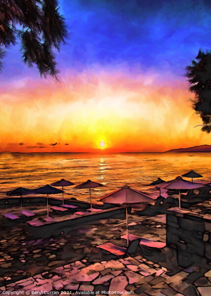 Golden Sunset on the Island of Crete Picture Board by Beryl Curran
