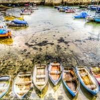 Buy canvas prints of Tranquil Rowboats in Porthleven Harbour by Beryl Curran