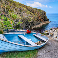 Buy canvas prints of Tranquil Blue Boat at Church Cove by Beryl Curran
