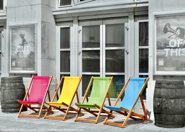 Vibrant Beachside Seating Picture Board by Beryl Curran