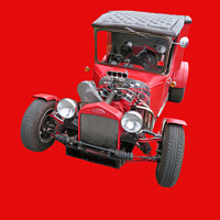 Buy canvas prints of Fiery Ford Hot Rod by Beryl Curran