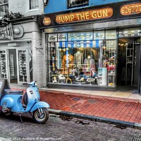 Buy canvas prints of Nostalgic Blue Vespa Scooter in Brighton by Beryl Curran