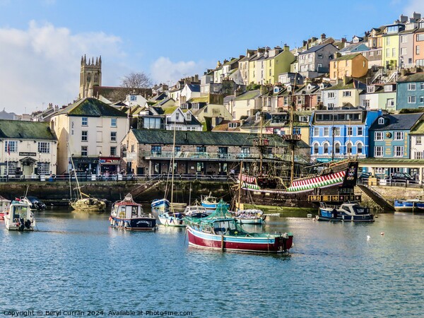 Brixham Quayside and Harbour Picture Board by Beryl Curran