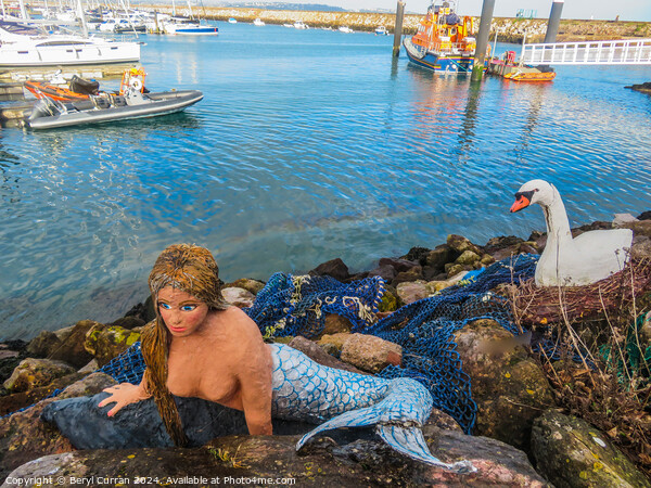 The Brixham Mermaid and Swan Picture Board by Beryl Curran