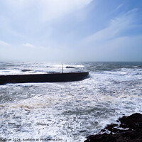Buy canvas prints of Porthleven Pier Storm Kathleen arriving  by Beryl Curran