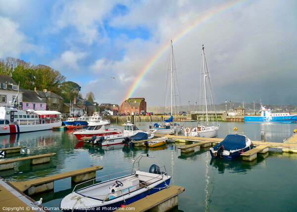 Rainbow over Padstow Harbour  Picture Board by Beryl Curran