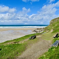 Buy canvas prints of Seats with a view Porthtowan by Beryl Curran