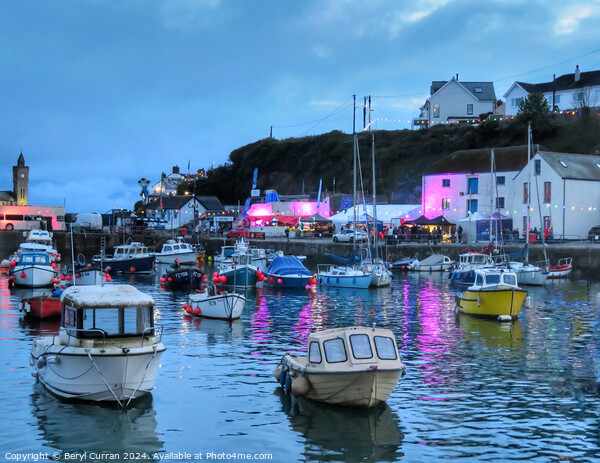 Porthleven Harbour night time Picture Board by Beryl Curran