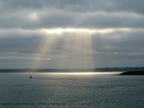 Sun Rays Black Rock Falmouth Picture Board by Beryl Curran