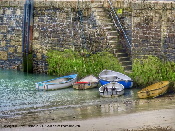 Five small fishing boats Newquay harbour  Picture Board by Beryl Curran