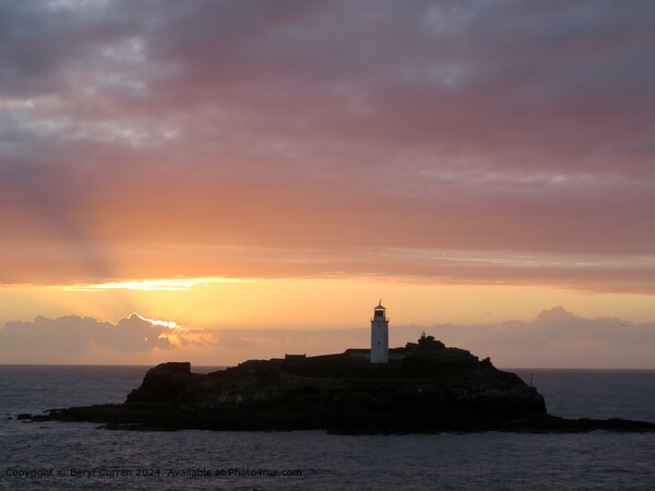 Golden Sunset Godrevy Lighthouse Picture Board by Beryl Curran