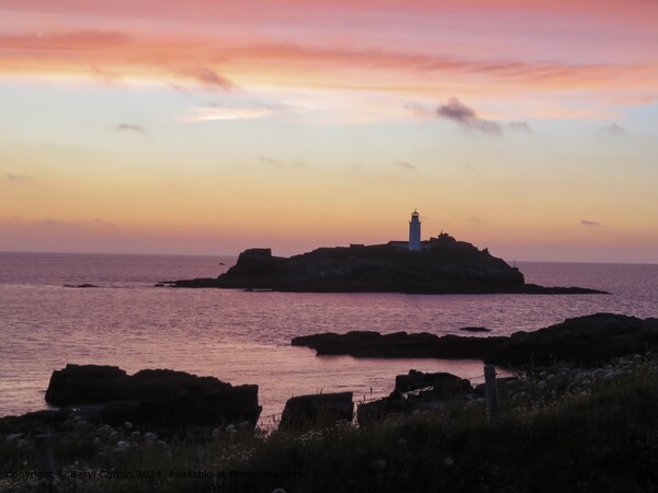 Godrevy Lighthouse Sunset Picture Board by Beryl Curran