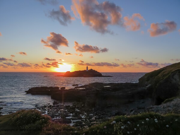Golden Glow Godrevy Sunset Picture Board by Beryl Curran