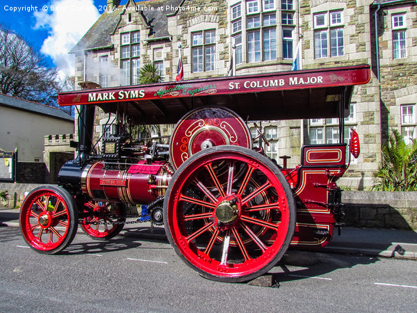 Majestic Red Steam Traction Engine Picture Board by Beryl Curran