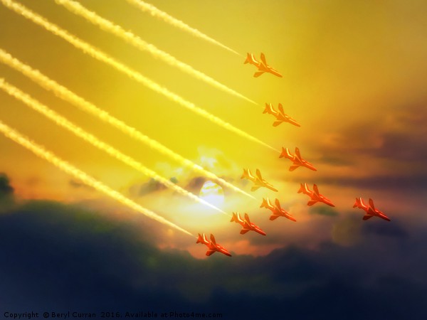 Majestic Red Arrows at Sunset Picture Board by Beryl Curran