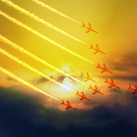 Buy canvas prints of Majestic Red Arrows at Sunset by Beryl Curran