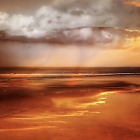 Buy canvas prints of Burnt Orange Sunset on Hayle Beach by Beryl Curran