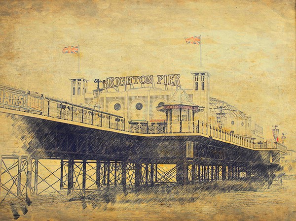 A Vintage Sketch of Brighton Pier Picture Board by Beryl Curran
