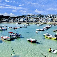 Buy canvas prints of Tranquil Boats in Vibrant St Ives by Beryl Curran