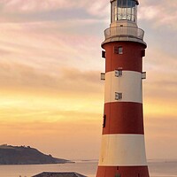 Buy canvas prints of Smeaton’s Tower on Plymouth Hoe  sunset  by Beryl Curran