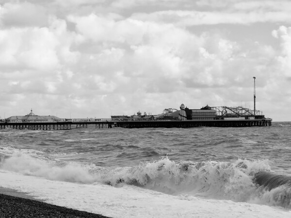Majestic Brighton Pier in Monochrome Picture Board by Beryl Curran