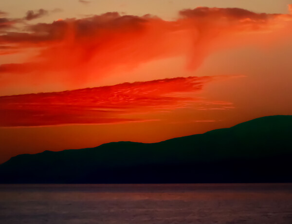 Glowing Cretan Sunset Picture Board by Beryl Curran