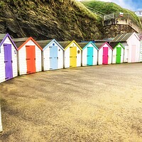 Buy canvas prints of Vibrant Beach Huts at Newquay by Beryl Curran