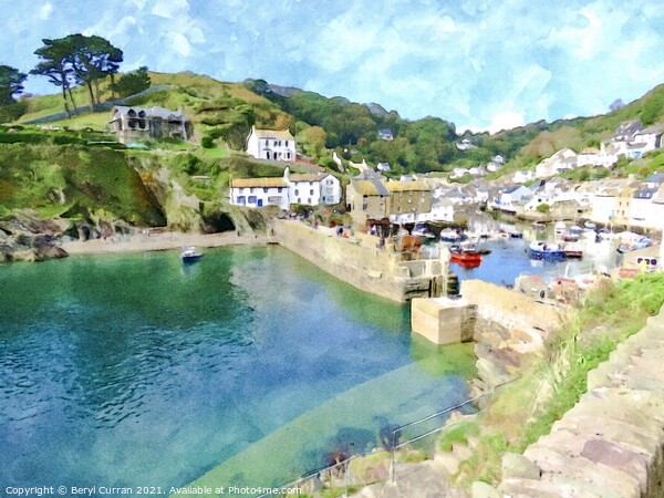 Serenity of Polperro Harbour Picture Board by Beryl Curran