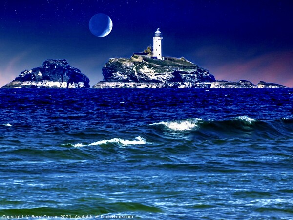 Godrevy Lighthouse Moonlit Serenade Picture Board by Beryl Curran