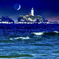 Buy canvas prints of Godrevy Lighthouse Moonlit Serenade by Beryl Curran