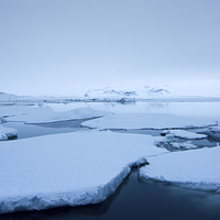 Buy canvas prints of  Jökulsárlón ice lagoon at dusk by DEREK ROBERTS