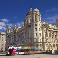 Buy canvas prints of  Fab 4 Beatles bus tour Liverpool by DEREK ROBERTS