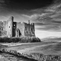 Buy canvas prints of Laugharne Castle in Black and White by DEREK ROBERTS