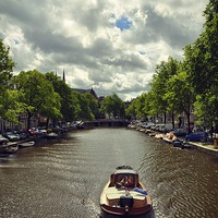 Buy canvas prints of Boat over the canal, Amsterdam by Adam Szuly