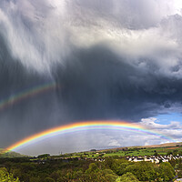Buy canvas prints of Dramatic skies over Derbyshire with double rainbow by John Finney