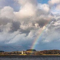 Buy canvas prints of Castle Stalker rainbow. Scotland by John Finney